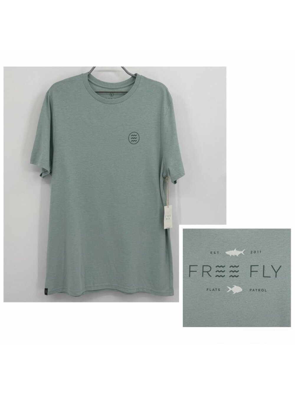 Free Fly Apparel Men's Tropic Hangout Tee size L Large in Heather Ocean Mist